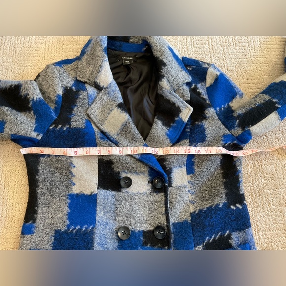💙🖤 Alison Sheri Women Wool Blend Double Breasted Pea Coat Patchwork M EUC - Picture 6 of 8